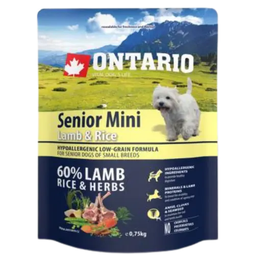 Krmivo Ontario Senior Mini Lamb & Rice 0,75kg