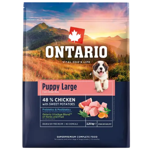 Krmivo Ontario Puppy & Junior Large Chicken & Sweet Potatoes 2,25kg