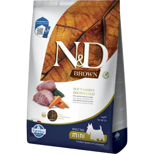 [OBC026341] Farmina N&D dog BROWN (GF) adult mini, spirulina & carrot, lamb 5 kg